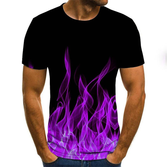 3D Colorful Flame Printing Short Sleeve T Shirt Men'S Slim T Shirt