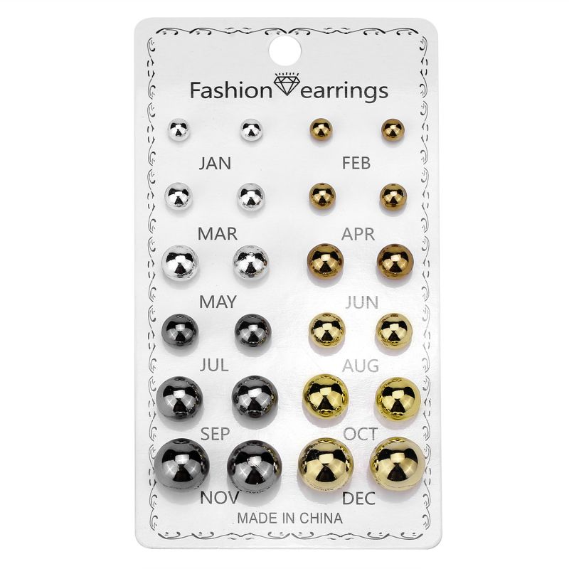 12 Correct Round Rhinestone Crystal Flowers 12 Month Combination Card Loading Earrings Set Female -