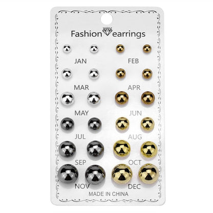 12 Correct Round Rhinestone Crystal Flowers 12 Month Combination Card Loading Earrings Set Female -