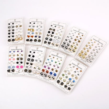 12 Correct Round Rhinestone Crystal Flowers 12 Month Combination Card Loading Earrings Set Female -