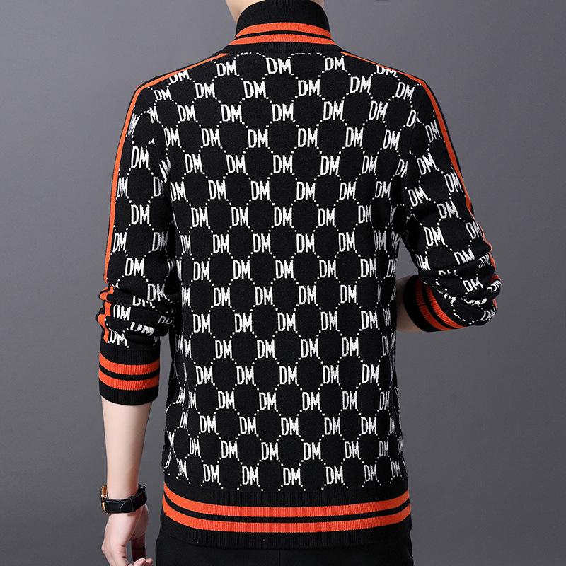 2020 Autumn Winter New Men' Fashion Zipper Knitted Cardigan Jacket Sweater Stand-up Collar Jacquard Sweater