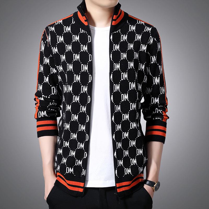 2020 Autumn Winter New Men' Fashion Zipper Knitted Cardigan Jacket Sweater Stand-up Collar Jacquard Sweater