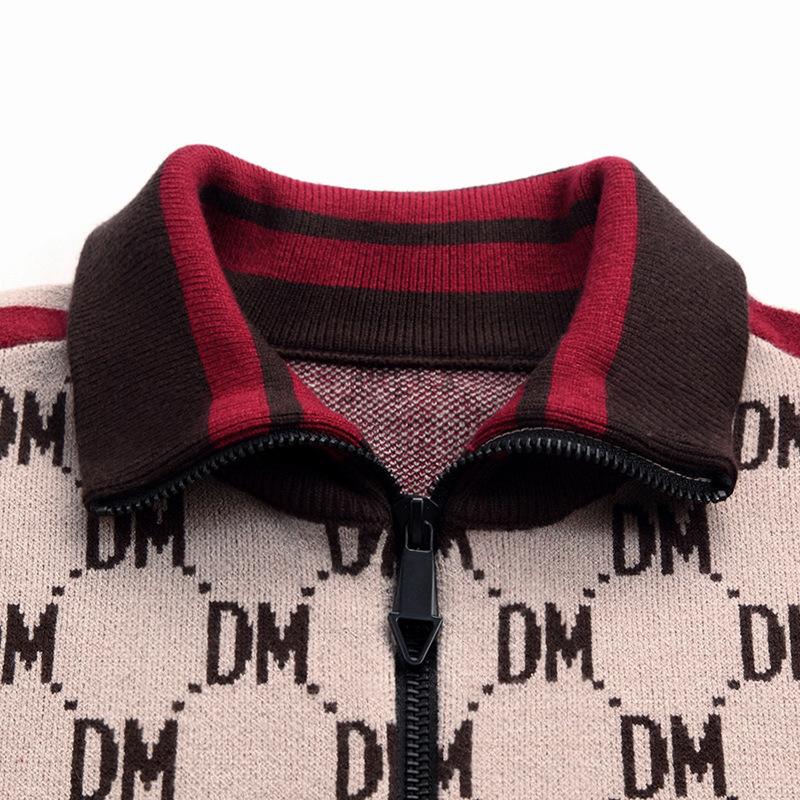 2020 Autumn Winter New Men' Fashion Zipper Knitted Cardigan Jacket Sweater Stand-up Collar Jacquard Sweater